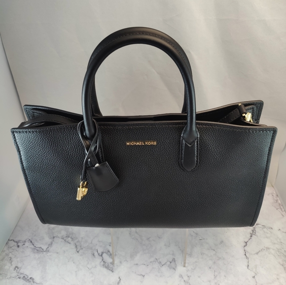 Michael Kors Scarlett Medium East/West Satchel Black Leather Gold HW - Picture 4 of 10